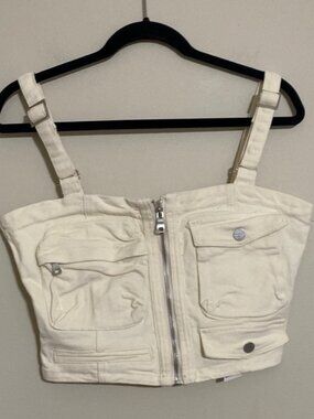 First Row Cream Zippered Crop Top corset women XL festival rodeo beach Y2K boho